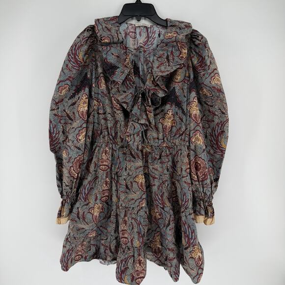 Ulla Johnson Women's Caris Carmine Batik Floral Puff Sleeve Mini Dress Small/Med - Picture 2 of 11